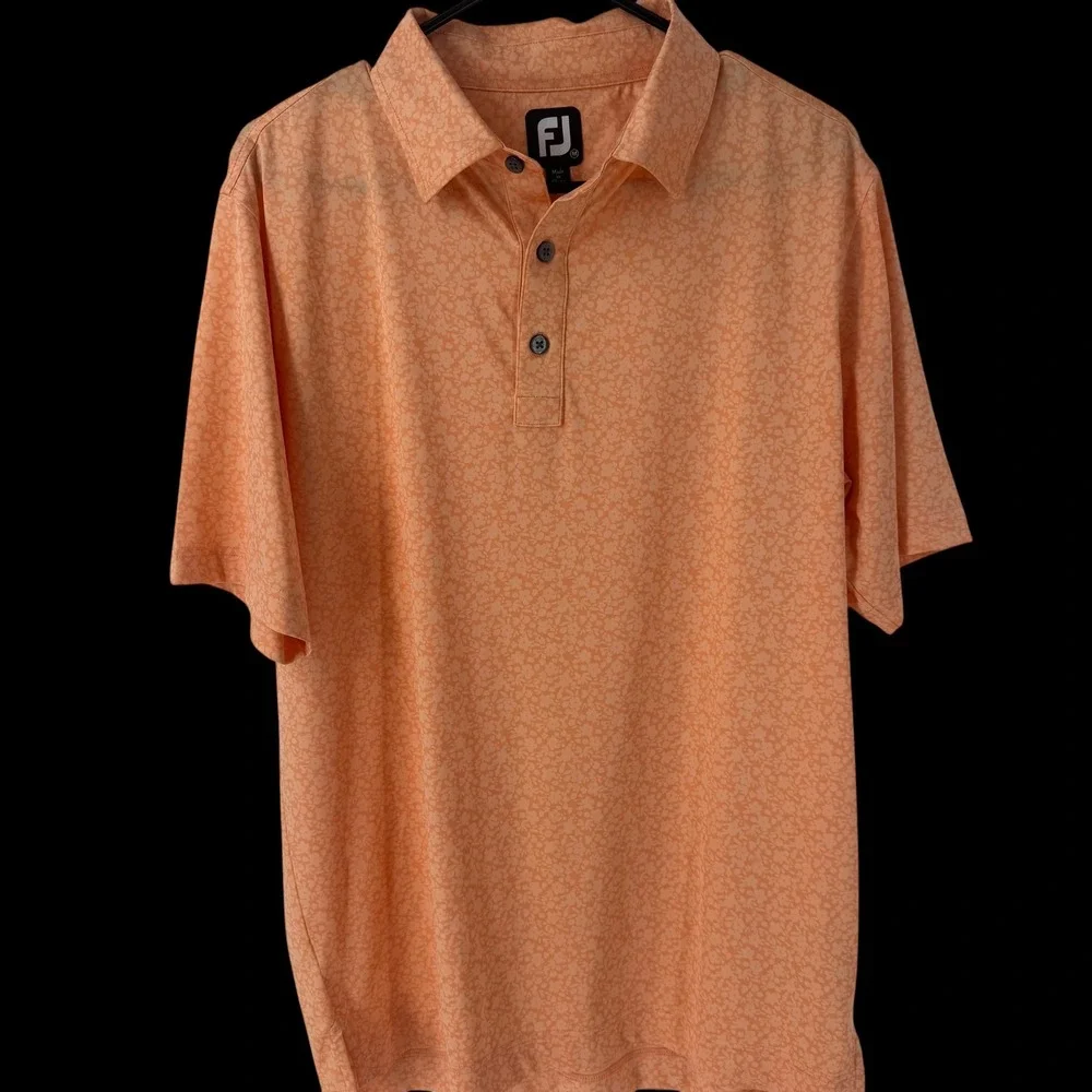 FootJoy‎ Mens Orange Floral Micro Print Performance Golf Polo Shirt Size Medium